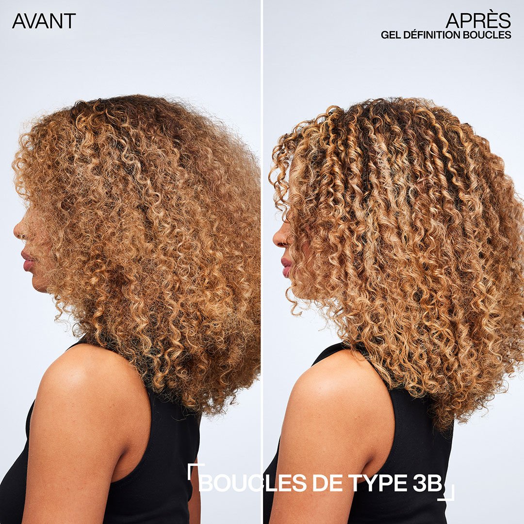 Avant / après utilisation du Sculpting Cur Gel sur boucles de type 3B